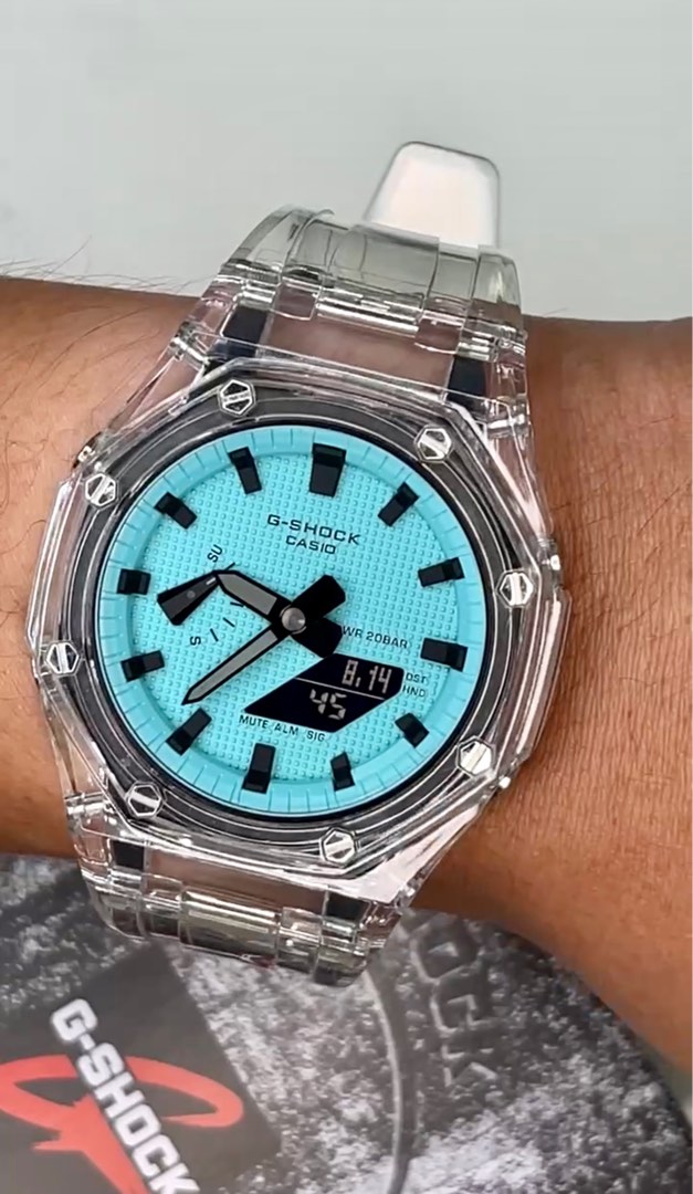 Tiffany Blue with Black Hour Marker Transparent CasiOak Strap