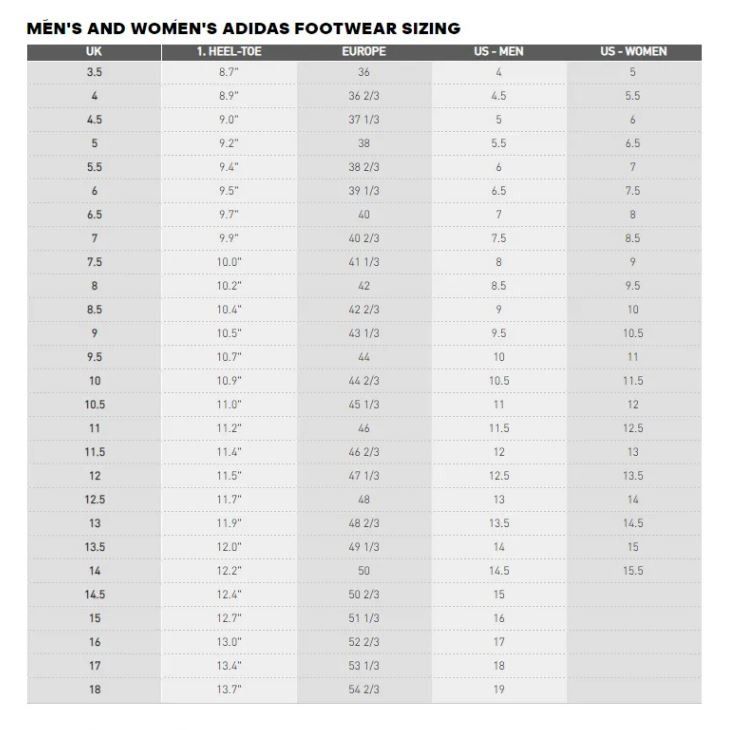 Adidas shoes table size mens hot sale