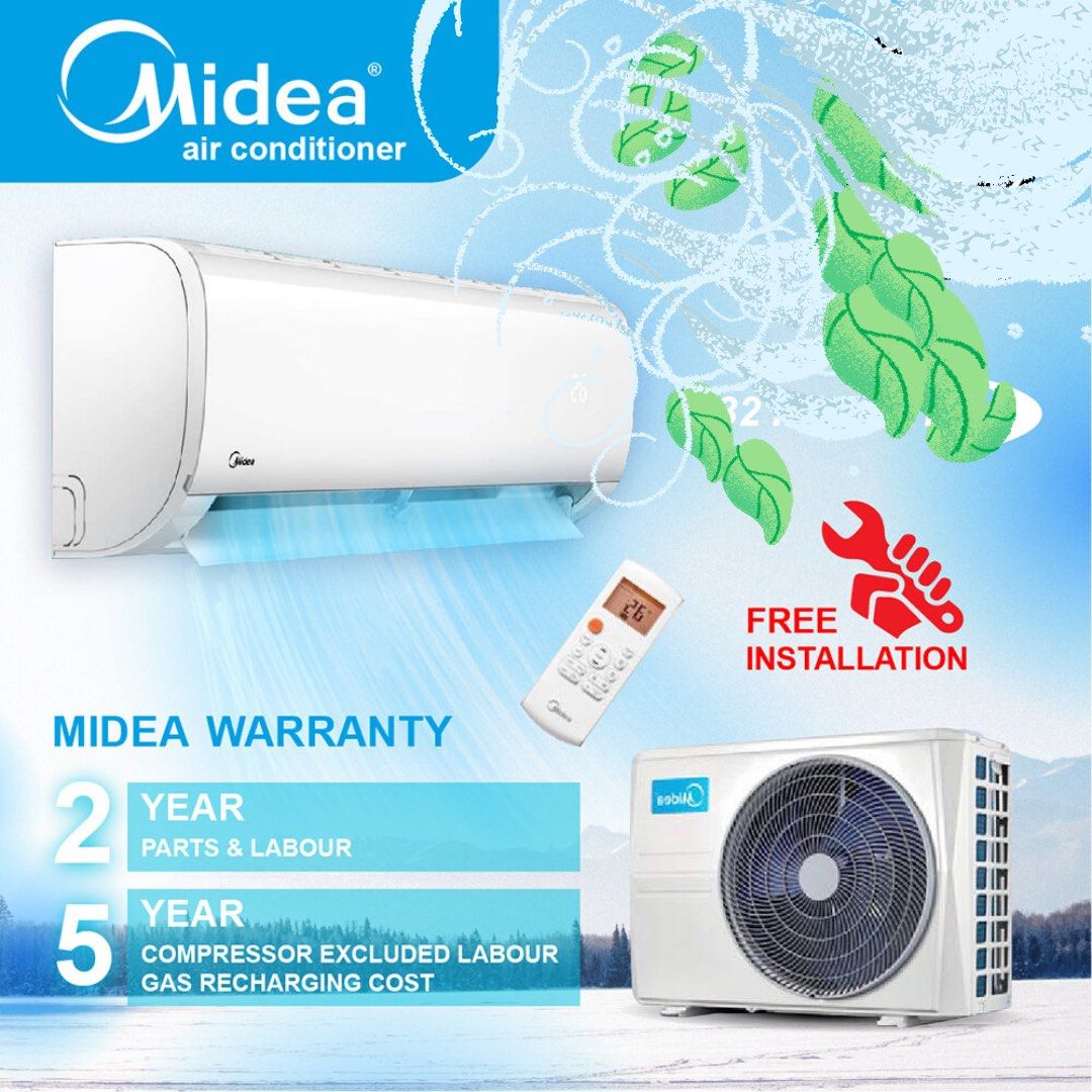 Aircond Midea 1.0hp Non Inverter siap pasang, TV & Home Appliances, Air