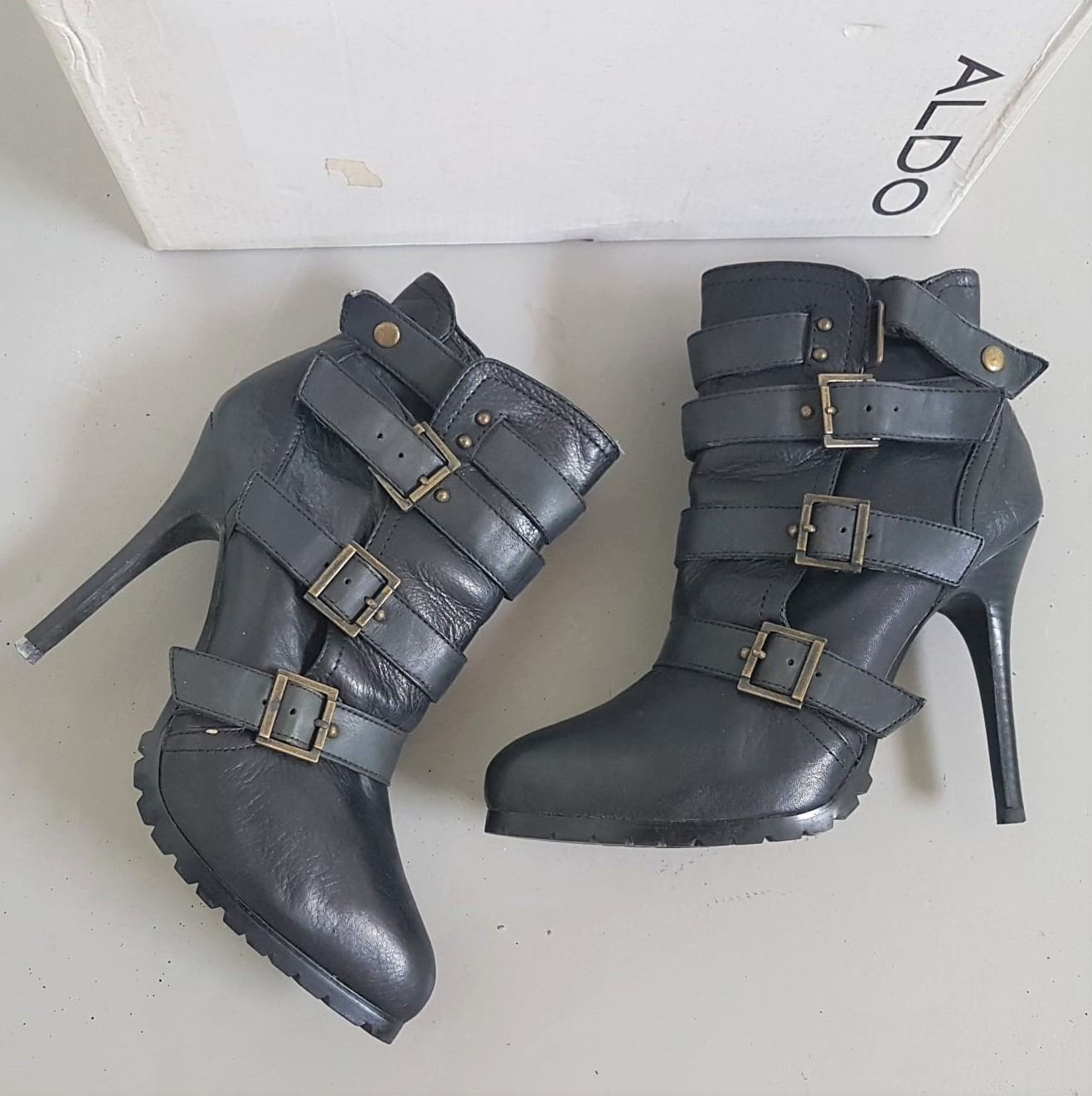 ALDO Fashion Boots In Vogue ALDO Leather High Heel Shoes Buckled Booties Boots EU 37 Designer Shoes Active Lifestyle Cult Streetwear Trendy