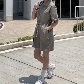 Attention-口袋連身工裝褲 灰綠