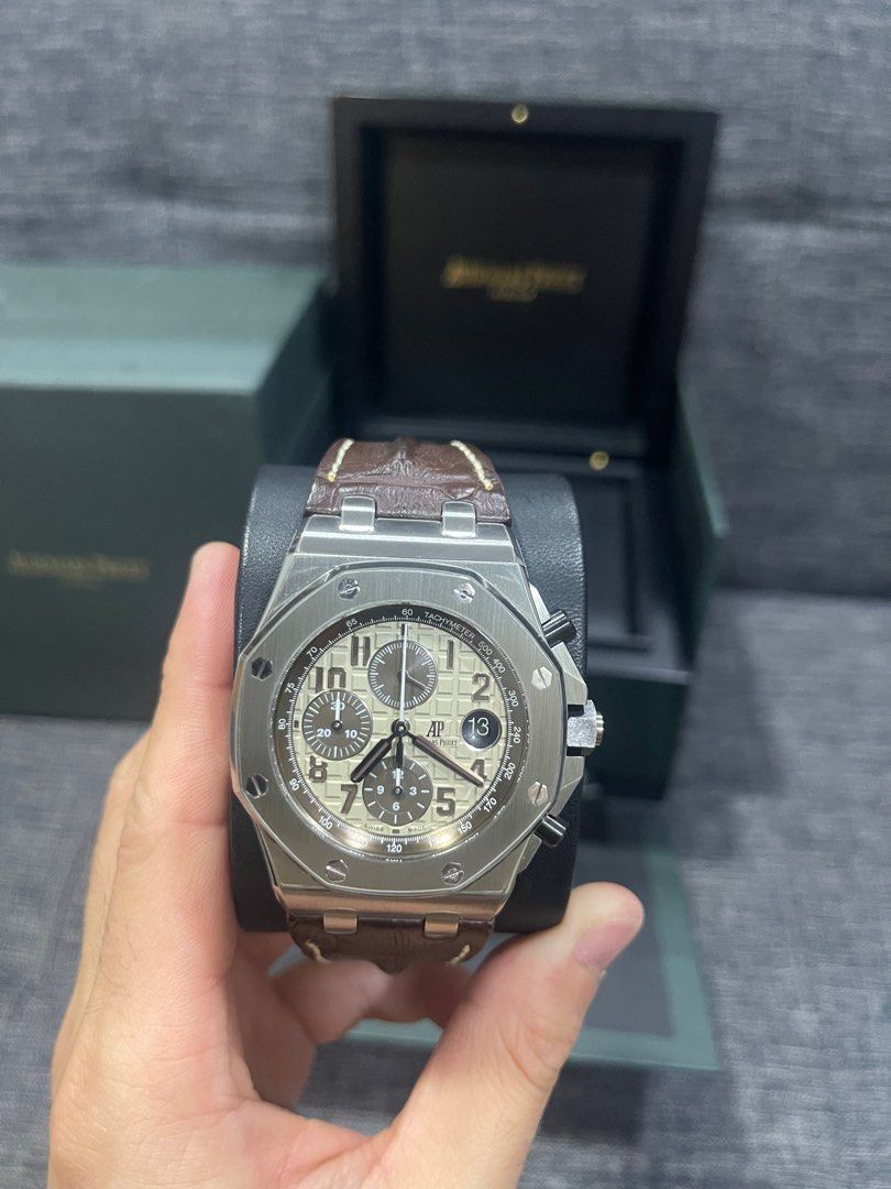 Audemars Piguet Royal Oak Offshore Chrono Safari (26470ST.OO.A801CR.01) (Category: Watches) located in Singapore. Submitted by desssy (Listing ID 1249891898, Image 2). Description: *NO LOWBALLER* *NON-NEGOTIABLE* AP ROO Safari Chrono This watch was previously purchased from Japan AP boutique back in 2015. Protected with luxe armour protection film since day 1. Condition is good as new because I hardly wear it, but always under good care such as i