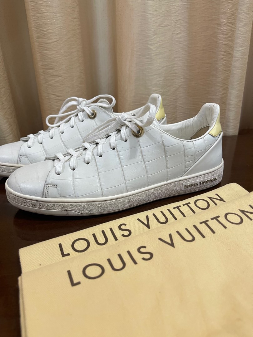 LOUIS VUITTON Frontrow Croc Embossed Leather Low Top Sneakers White Size 38