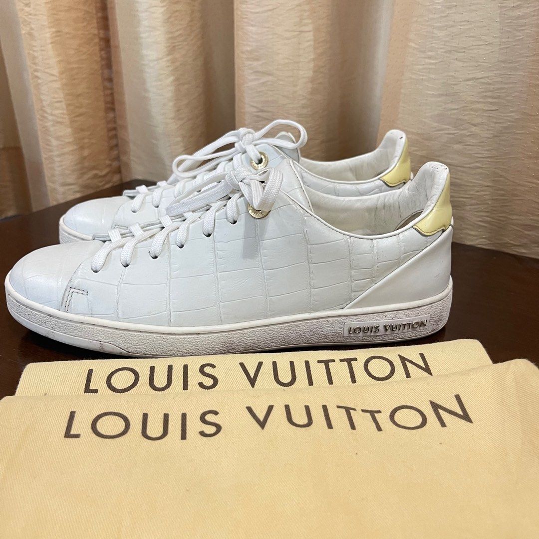Authentic Louis Vuitton Frontrow White Leather Gold Flap Sneakers EU 37,5  US 7,5