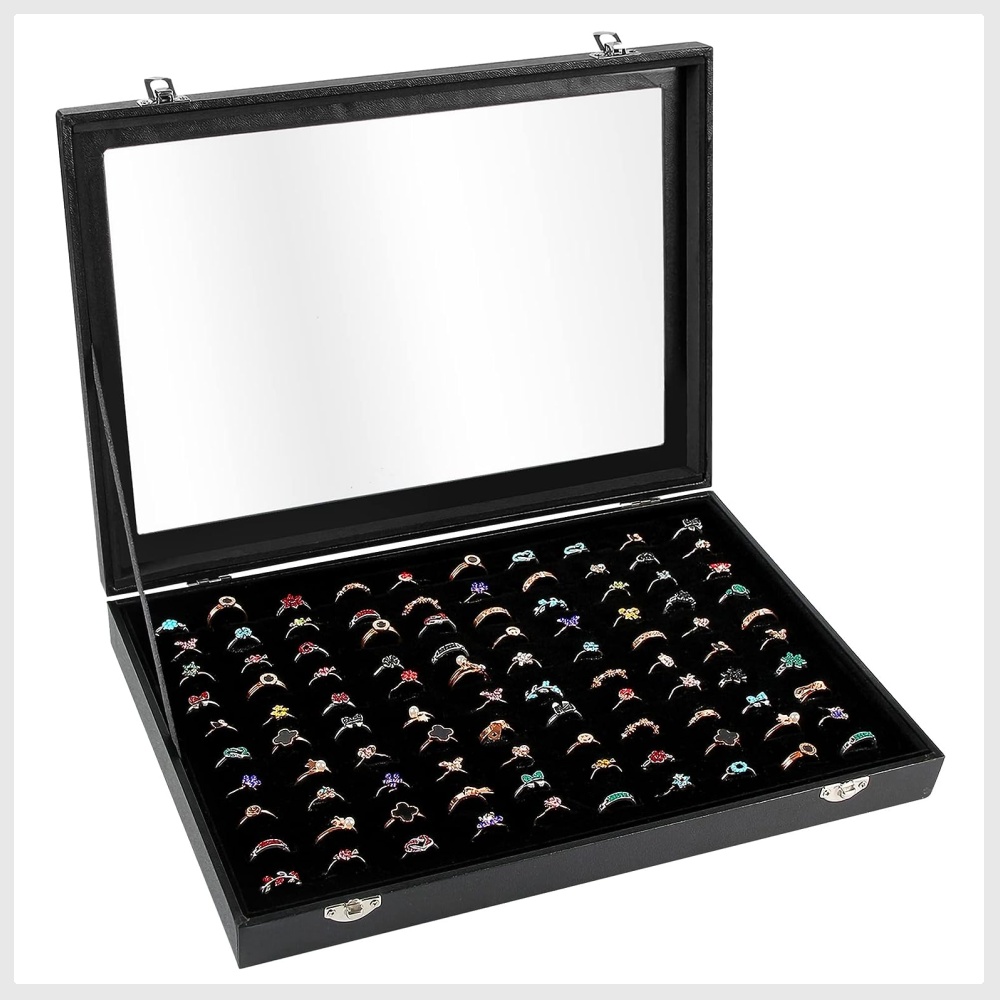Bivisen Ring Organizer Box 100 Slots Ring Storage Display Box