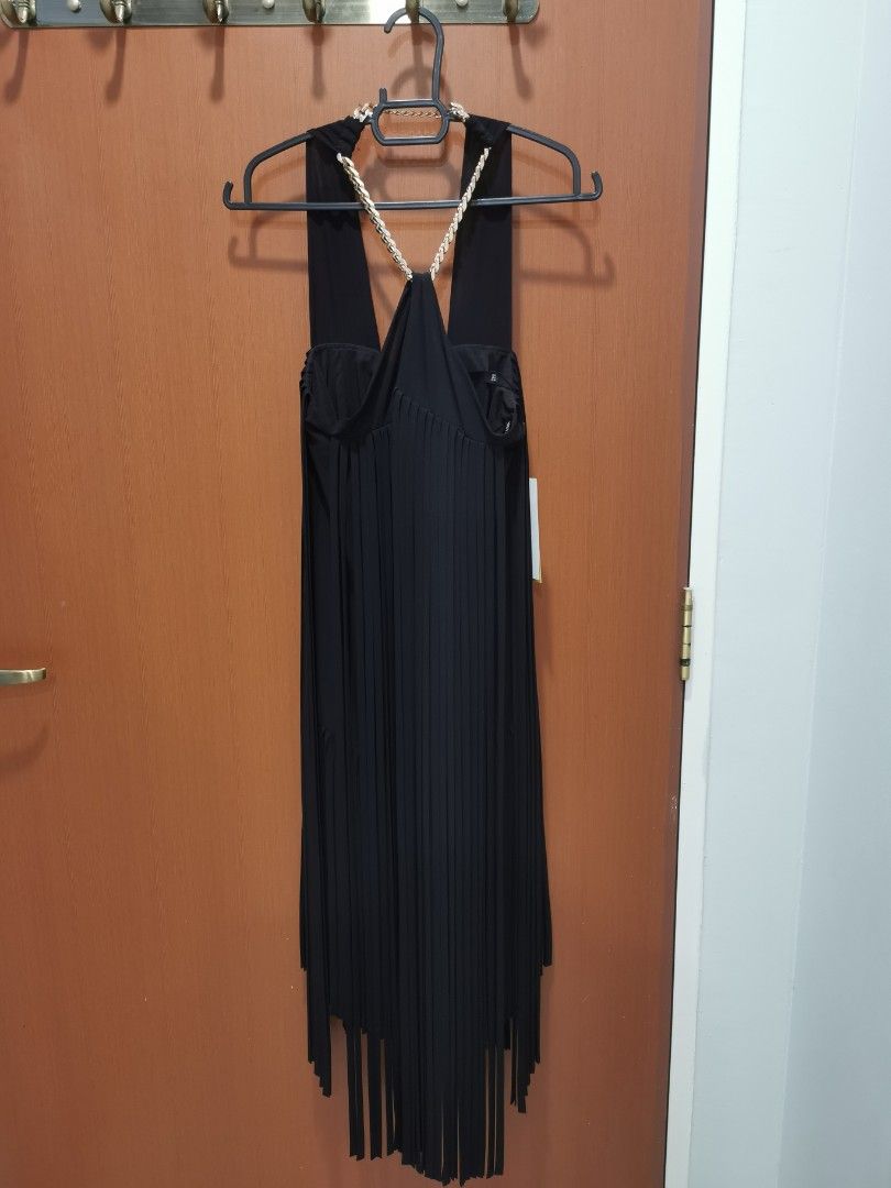 karen millen black fringe dress CHANEL Black Dress w/ Gold Chain Hardware and Black Sequin Shoulders Sz38 l  Michael's Luxury Consignment – Michael's Consignment NYC main image 1