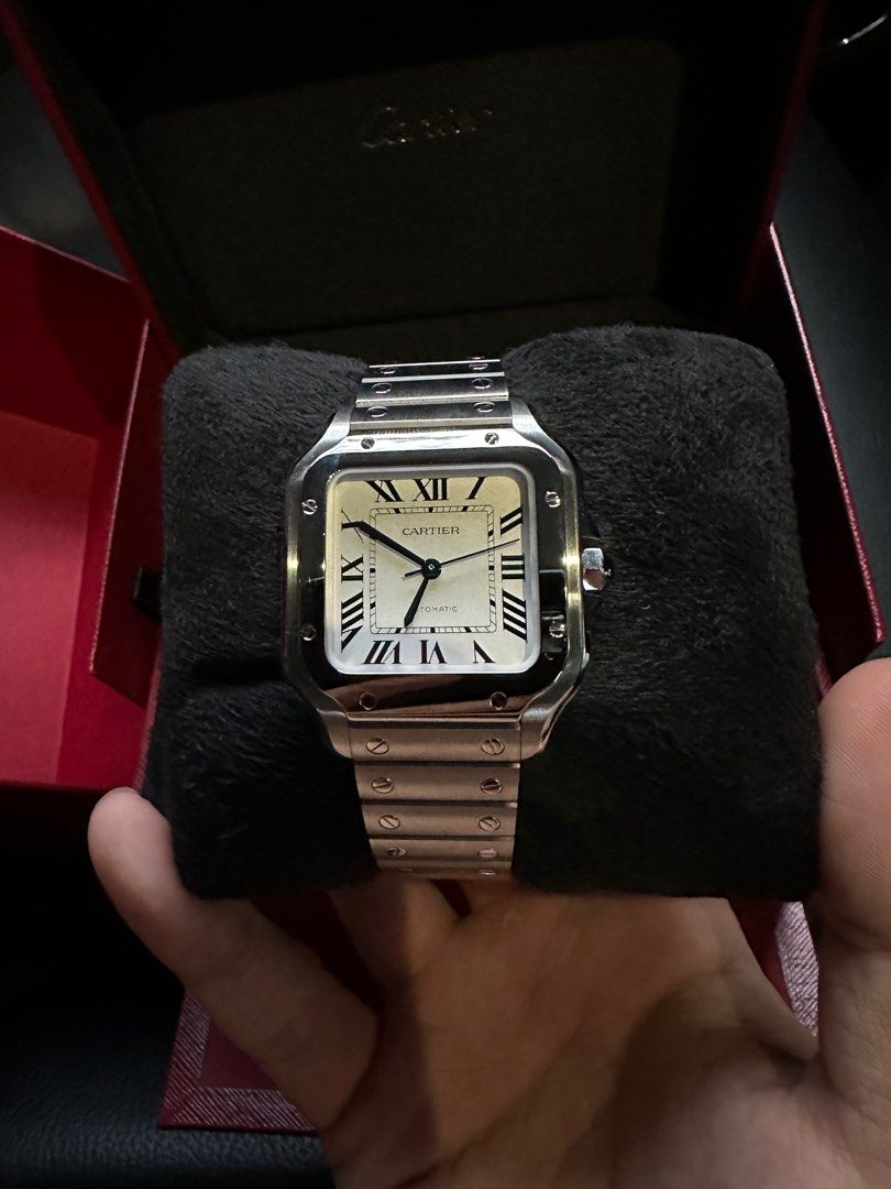 BNIB Cartier Santos Medium White Luxury Watches on Carousell