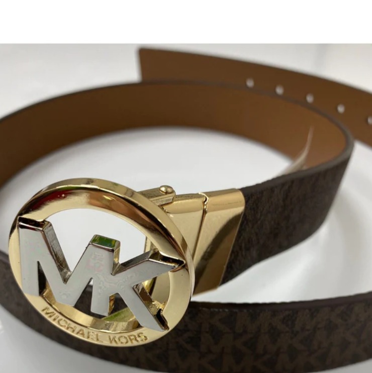 New Michael Kors Women's BLACK Monogram MK Silver Logo Belt