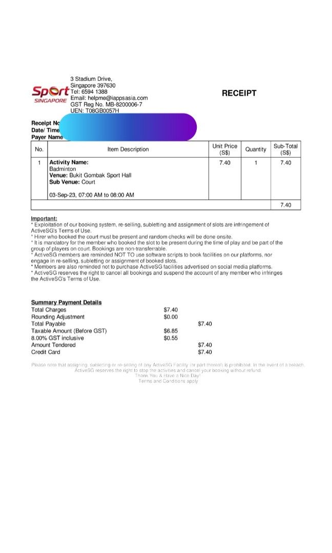 Bukit Gombak Sports Hall Badminton Court 03/09, Sports Equipment