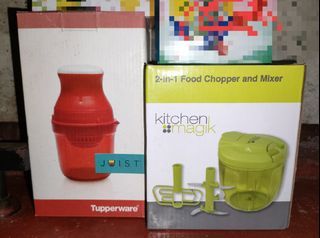 BUNDLE!! TUPPERWARE  LIME GREEN FOOD CHOPPER AND MIXER AND BRIGHT RED MANUAL JUICER KITCHEN ESSENTIALS