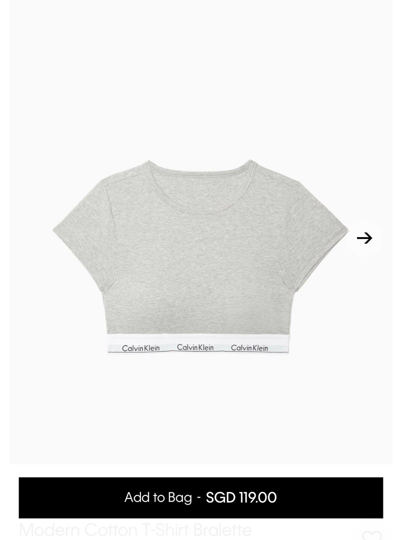 calvin klein jennie modern cotton t-shirt bralette crop top in grey,  Women's Fashion, Tops, Shirts on Carousell