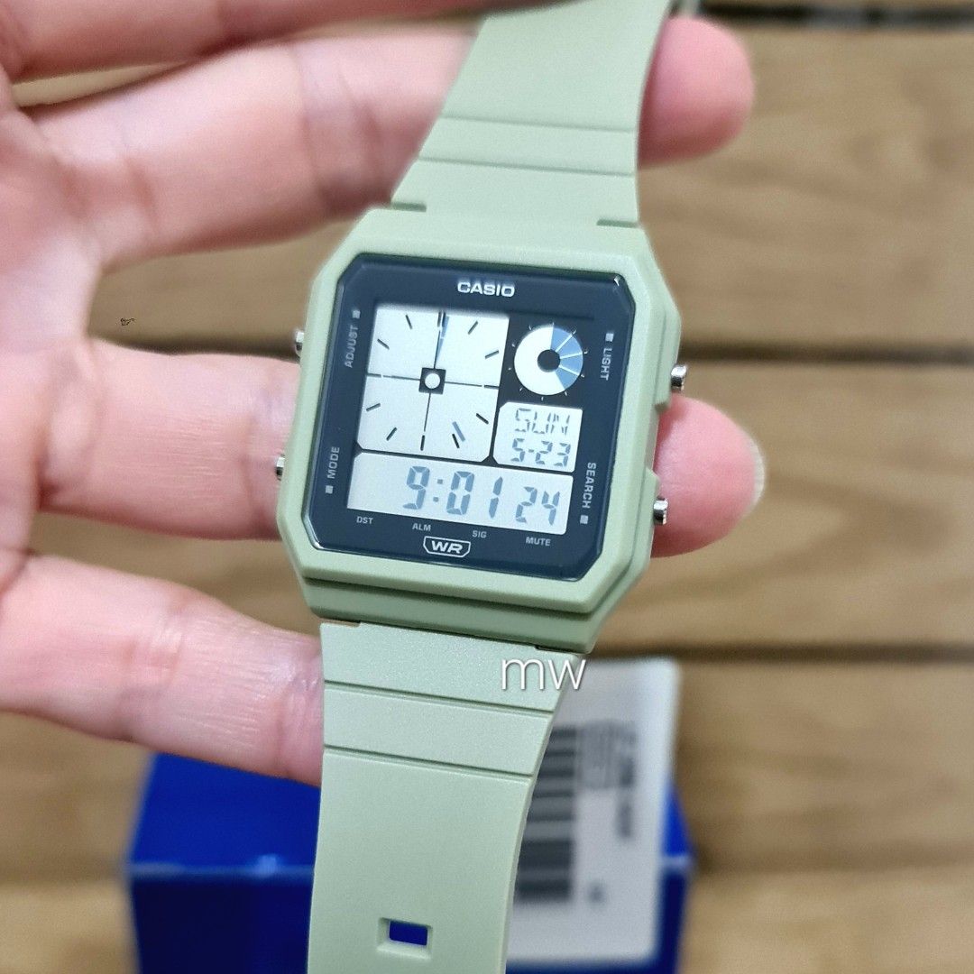 Casio Men s LED lighting Lf 20w stopwatch alarm timer world time Resin sage green Watch