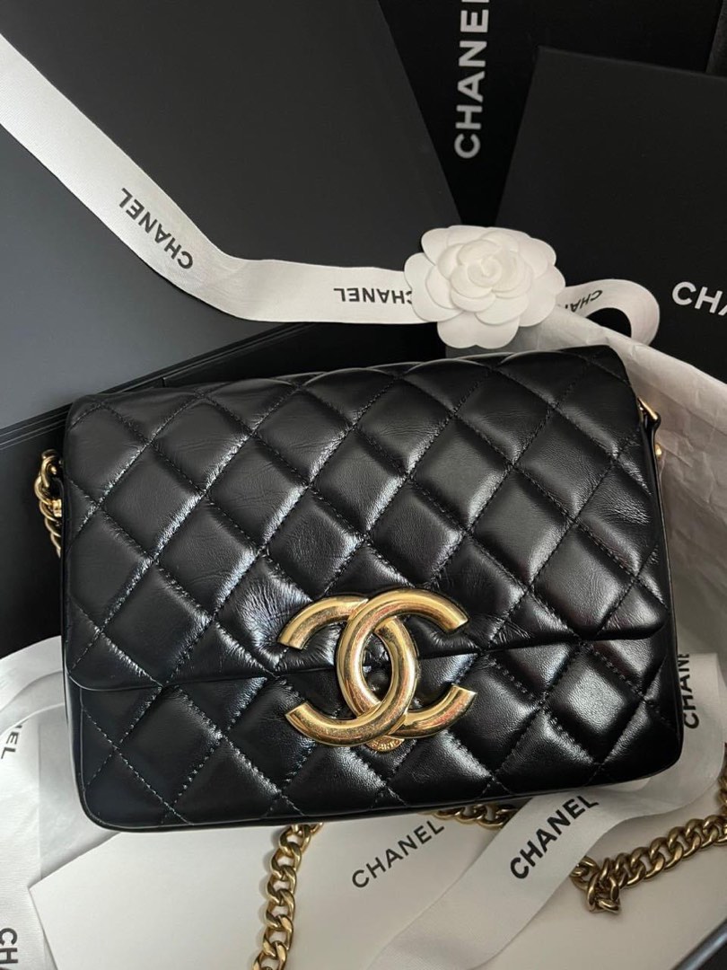 CHANEL Mini Square Flap Quilted Leather Shoulder Bag Metallic Silver
