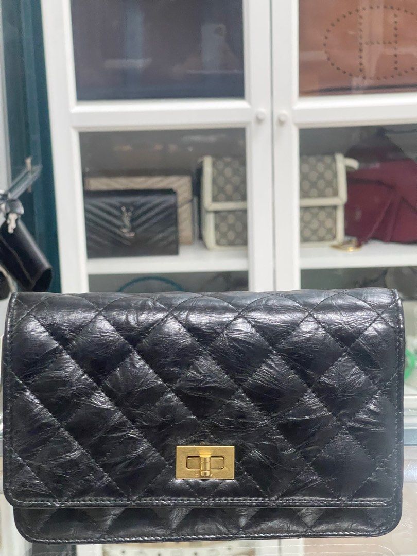 Chanel Black Aged Calfskin Quilted Reissue Wallet On Chain Aged Gold  Hardware Series 22, Luxury, Bags & Wallets on Carousell