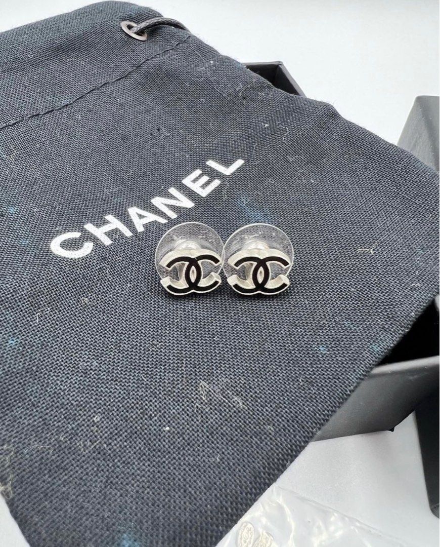 Chanel Black Jumbo Logo Earrings