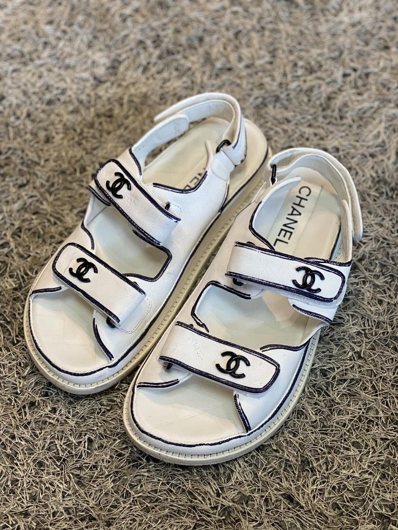 Chanel white leather sandals clearance