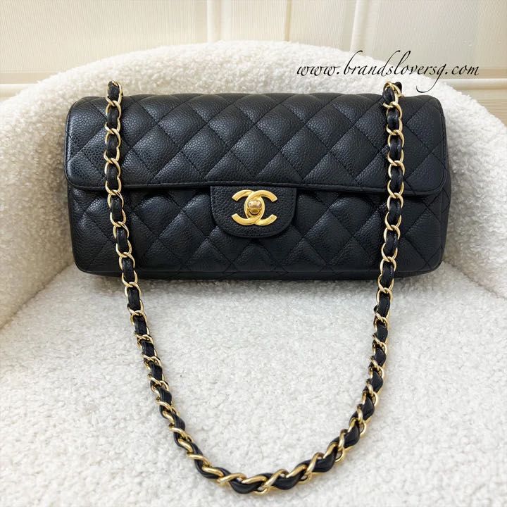 ✖️SOLD✖️ Chanel East West Flap Bag in Black Caviar and GHW