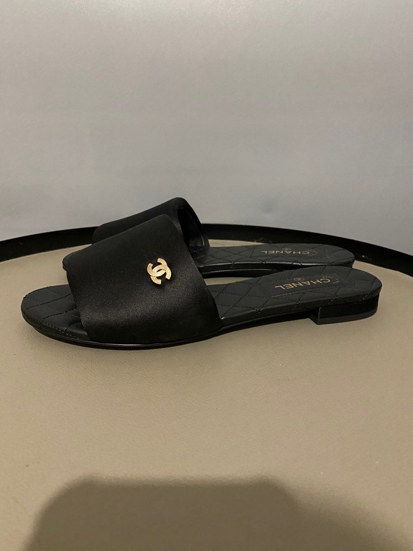 Satin chanel slides sale