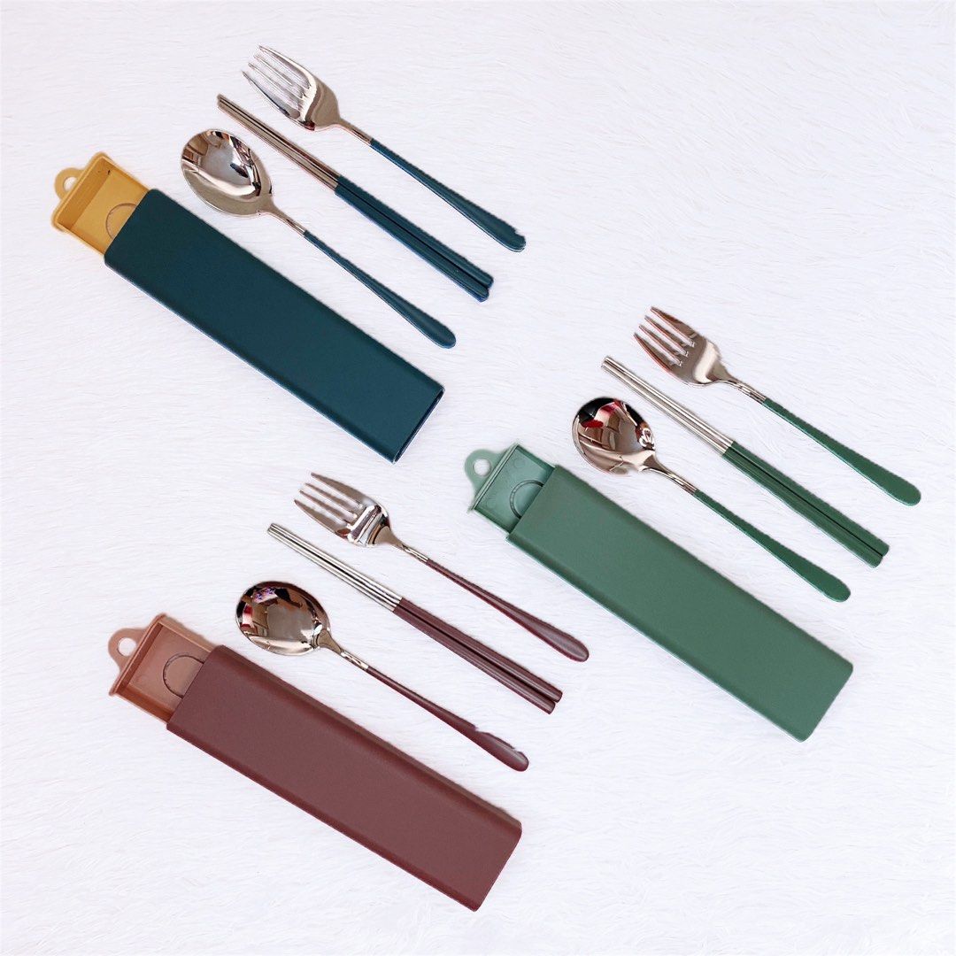 Travel Utensils Reusable, 5Pcs/Set Stainless Steel Reusable Cutlery Portable Travel Chopsticks Fork Spoon Portable Silverware Cutlery Set, Fork Spoon