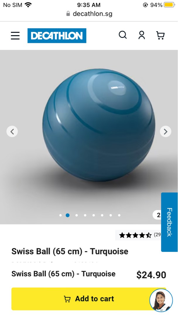 Swiss ball 65cm clearance decathlon