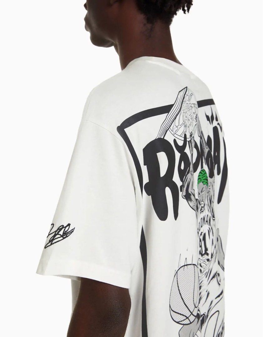 Bershka Dennis Rodman printed t-shirt in white