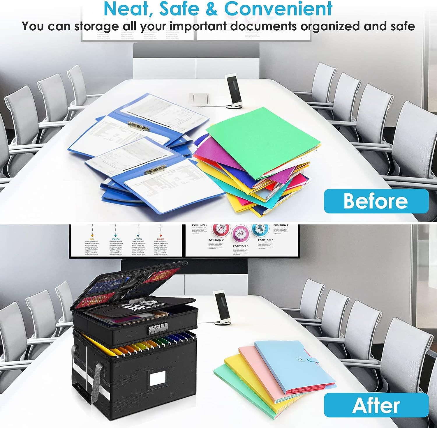 Fireproof Document Box with Lock, File Organizer 2-Layer Collapsible ...