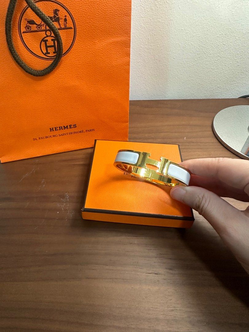FULL SET Receipt Hermes Clic H Bracelet Bangle White Blanc