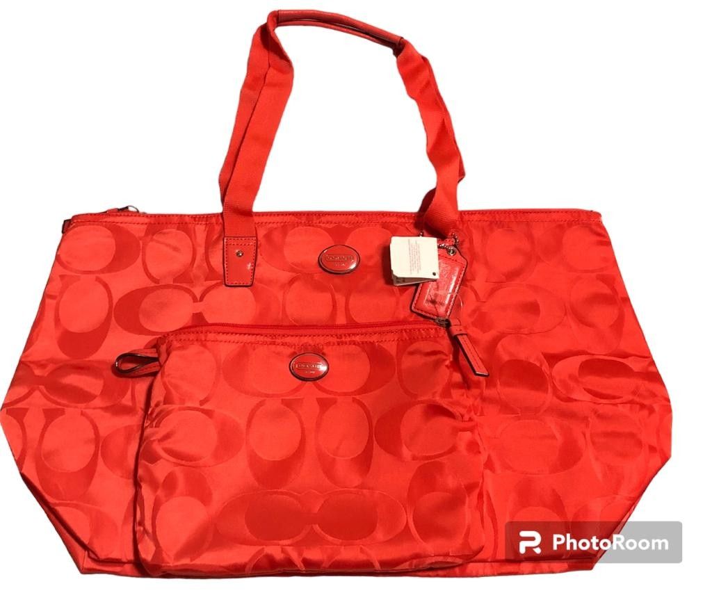 Gateway Signature Nylon Packable Weekender COACH F77321 Hot orange Luxury Bags Wallets on Carousell