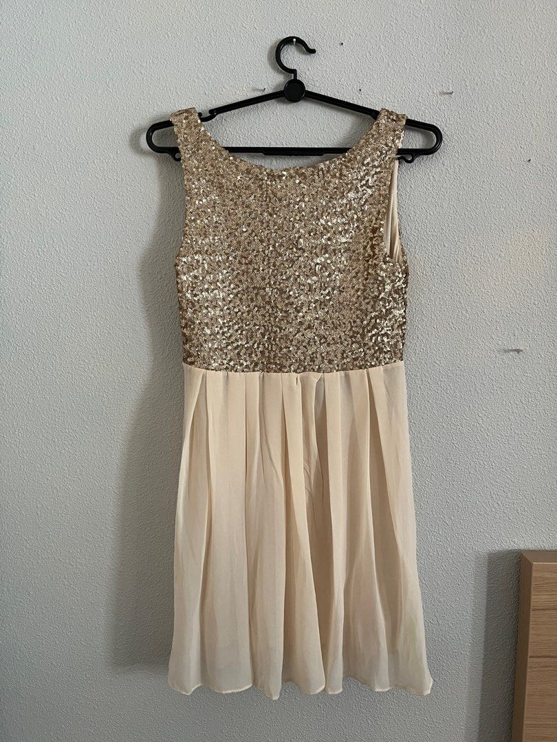 Elegant Cocktail Style Champagne Gold Floral Sequin Dress main image 1