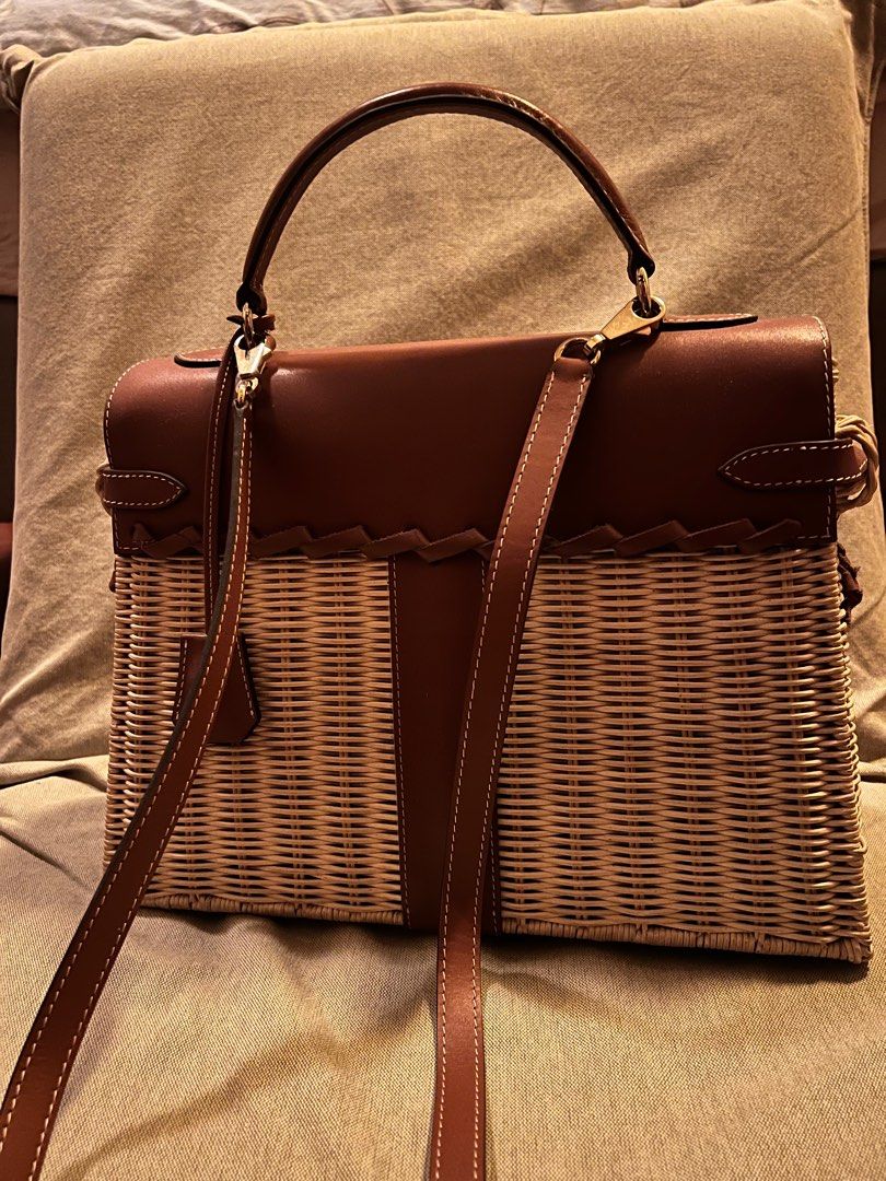 Wicker leather bag hotsell