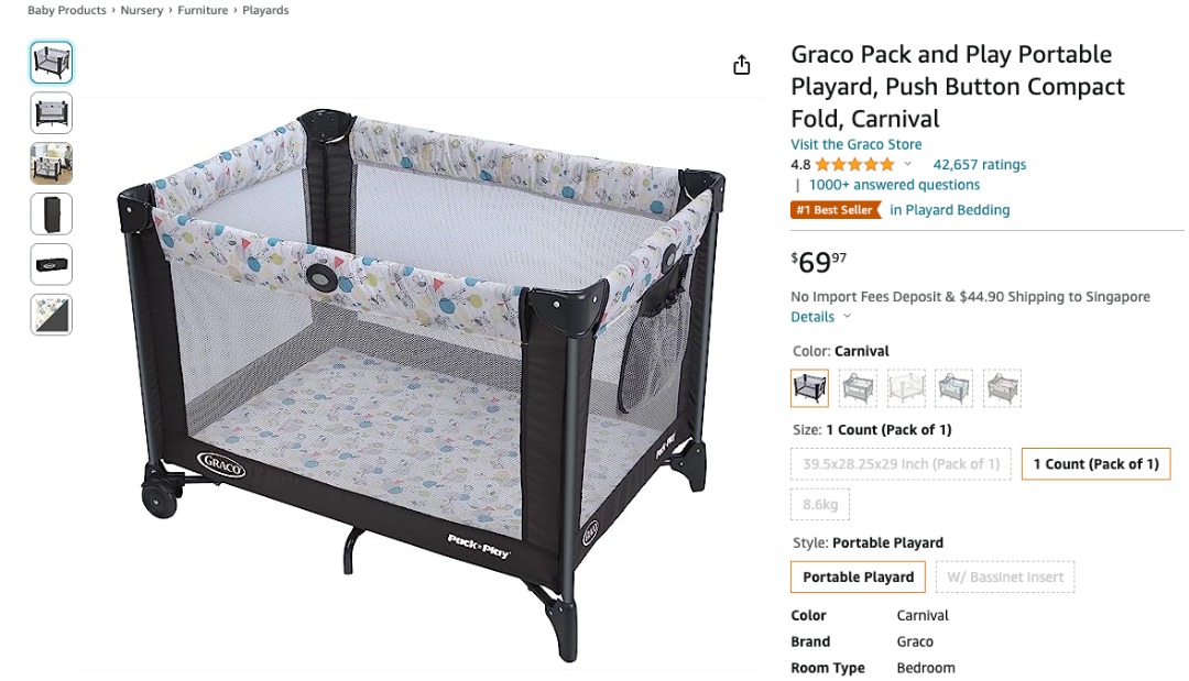 Graco Pack and Play Portable Playard, Push Button Compact Fold, Carnival