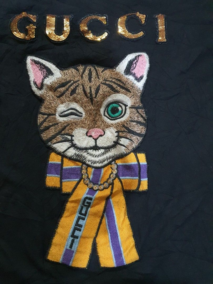 Gucci cat sequin embroidered logo Women s Fashion Tops Shirts on Carousell