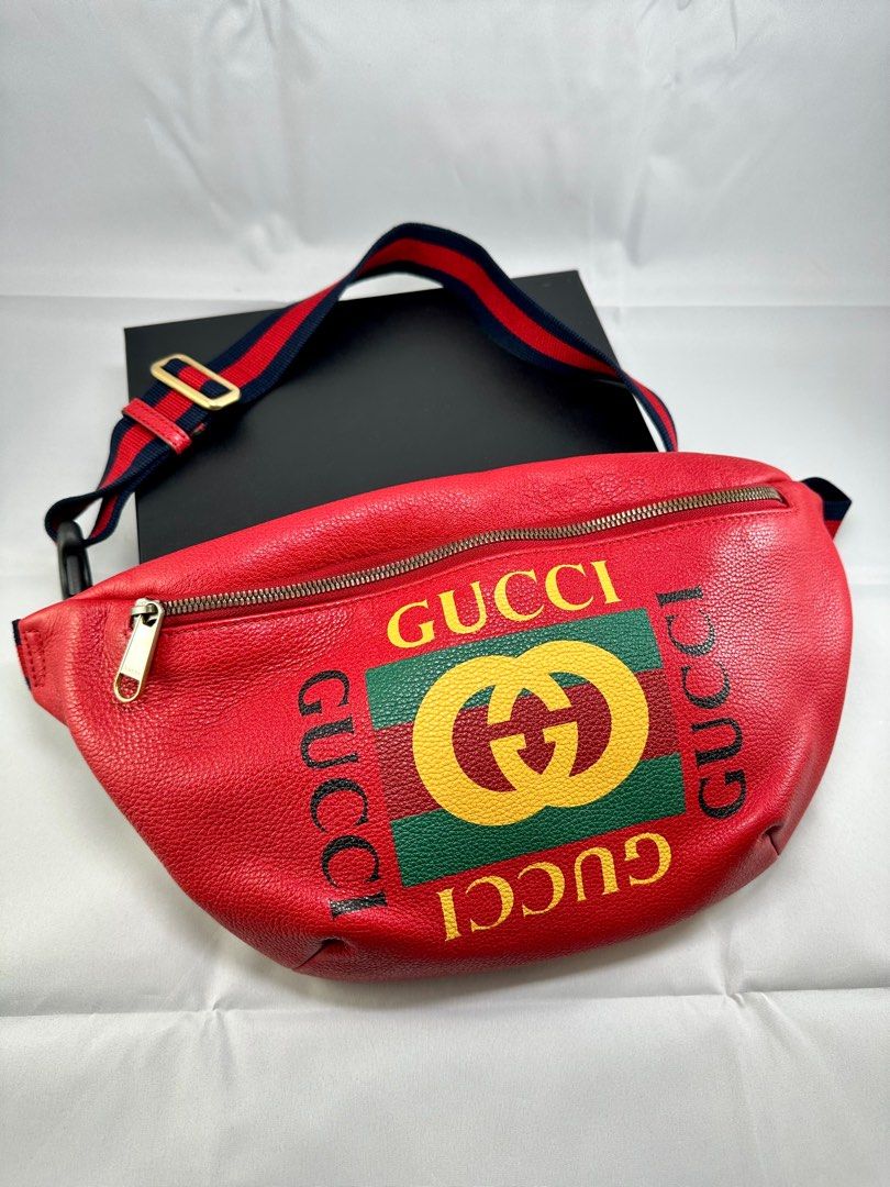 Gucci print leather best sale belt bag red
