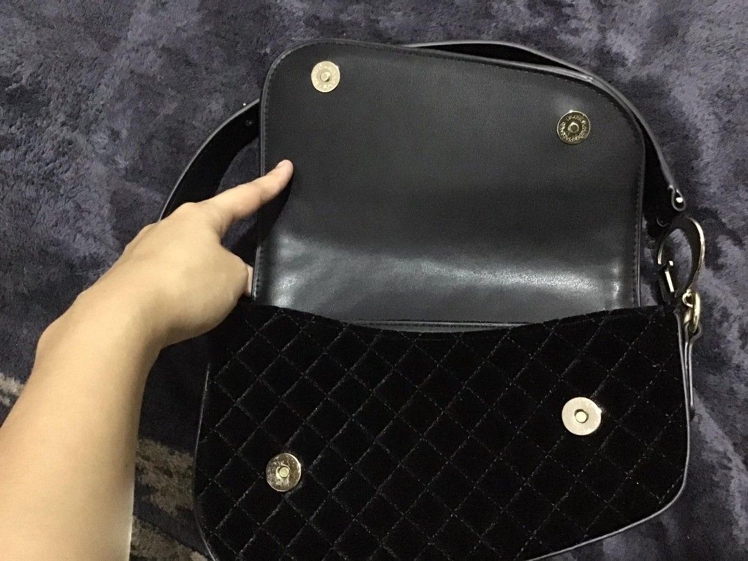 Guess G dream black velvet flap bag, Luxury, Bags & Wallets on Carousell