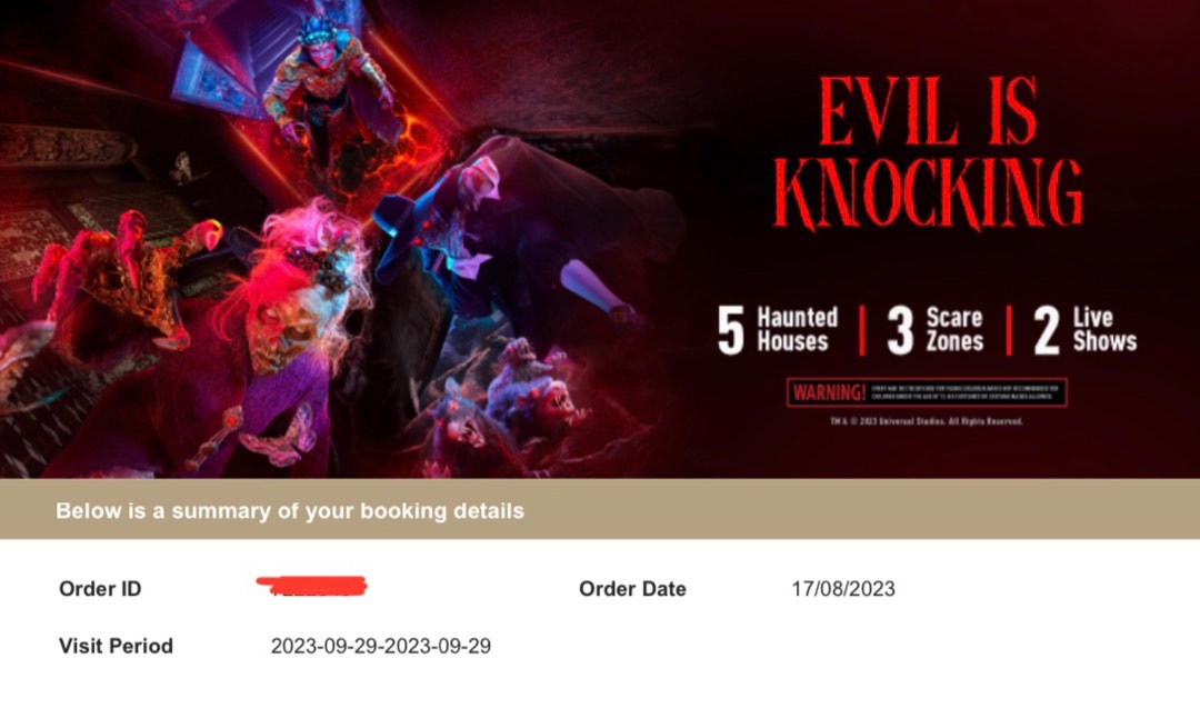 Halloween Horror Night Tickets for 2 for the 29th of September, Tickets