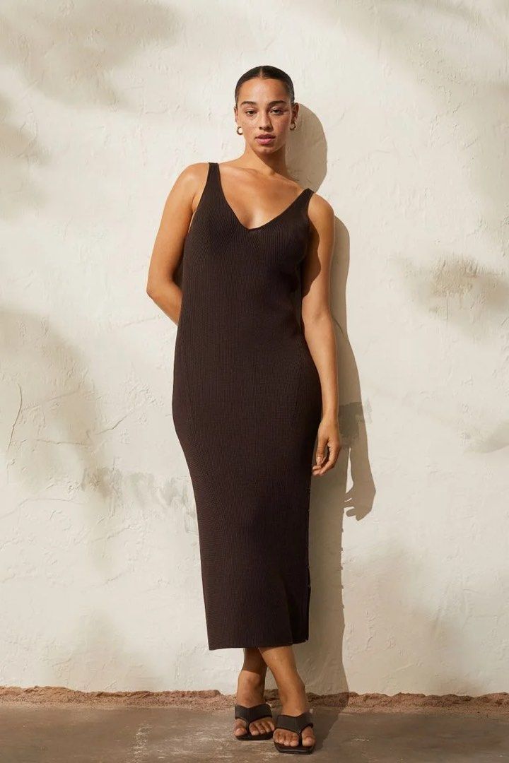Hu0026M Rib Knit Dress in dark brown, Women's Fashion, Dresses u0026 Sets, Dresses  on Carousell