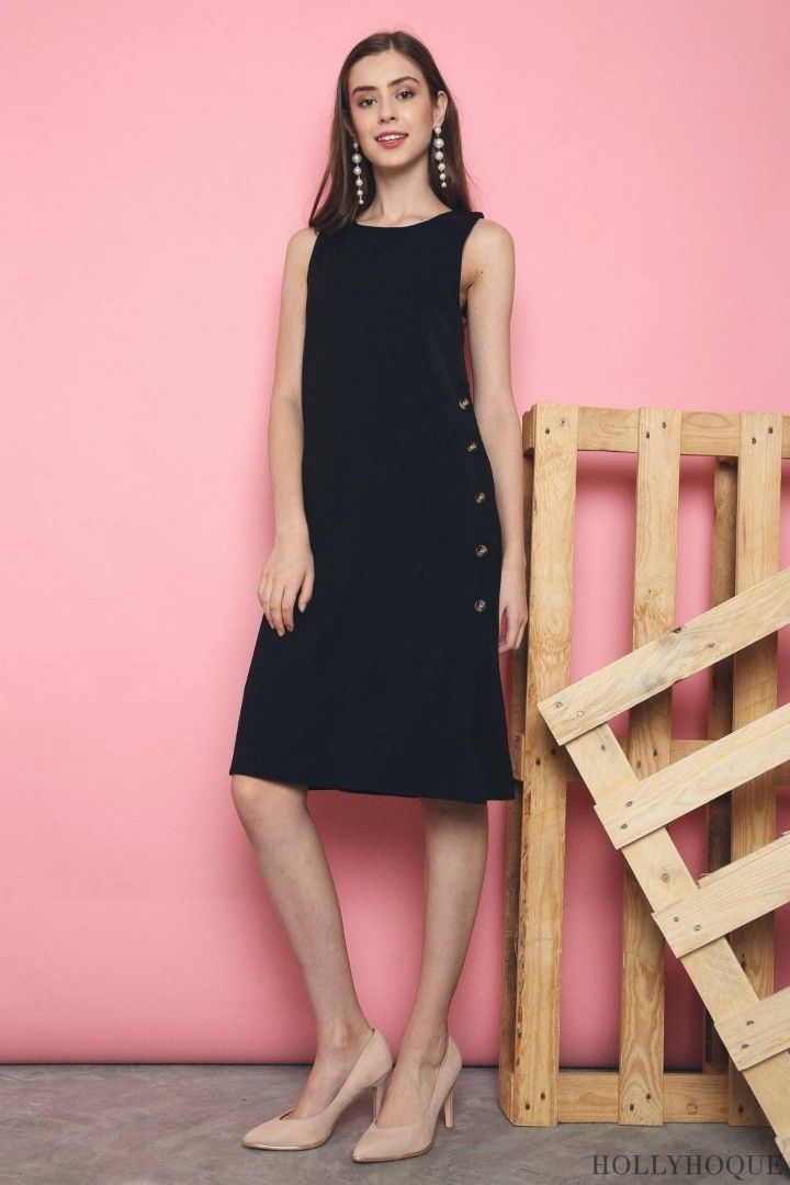 Black side button dress online