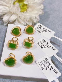 Jade Stud Earrings  24k gold 999.9