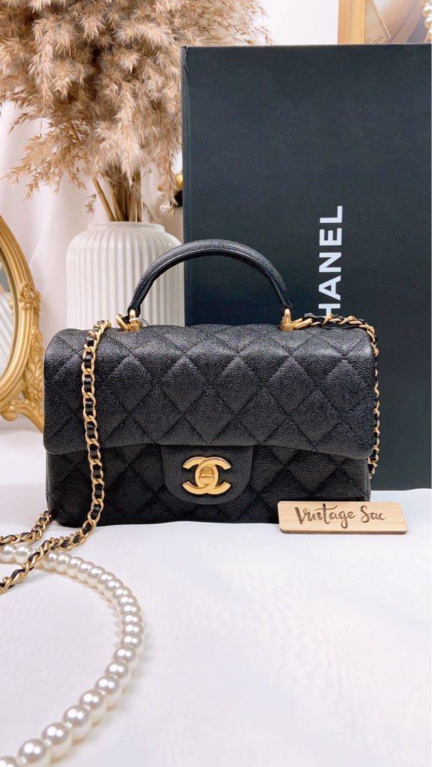 JZC7388 Black Caviar Mini Rectangular Flap Bag with Top Handle GHW, Luxury,  Bags & Wallets on Carousell