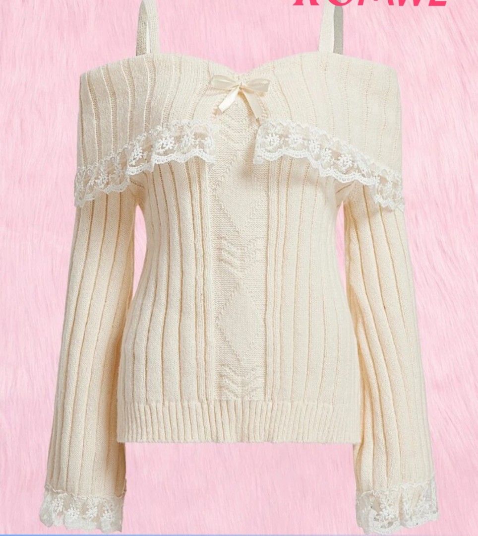 Cold shoulder contrast lace hotsell sweater