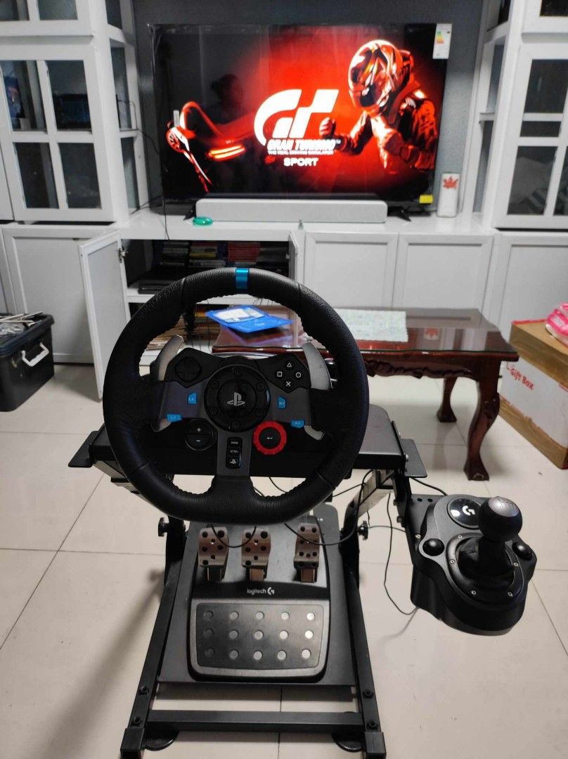 Logitech g29 steering wheel w/ gear shifter, foldable stand + gran