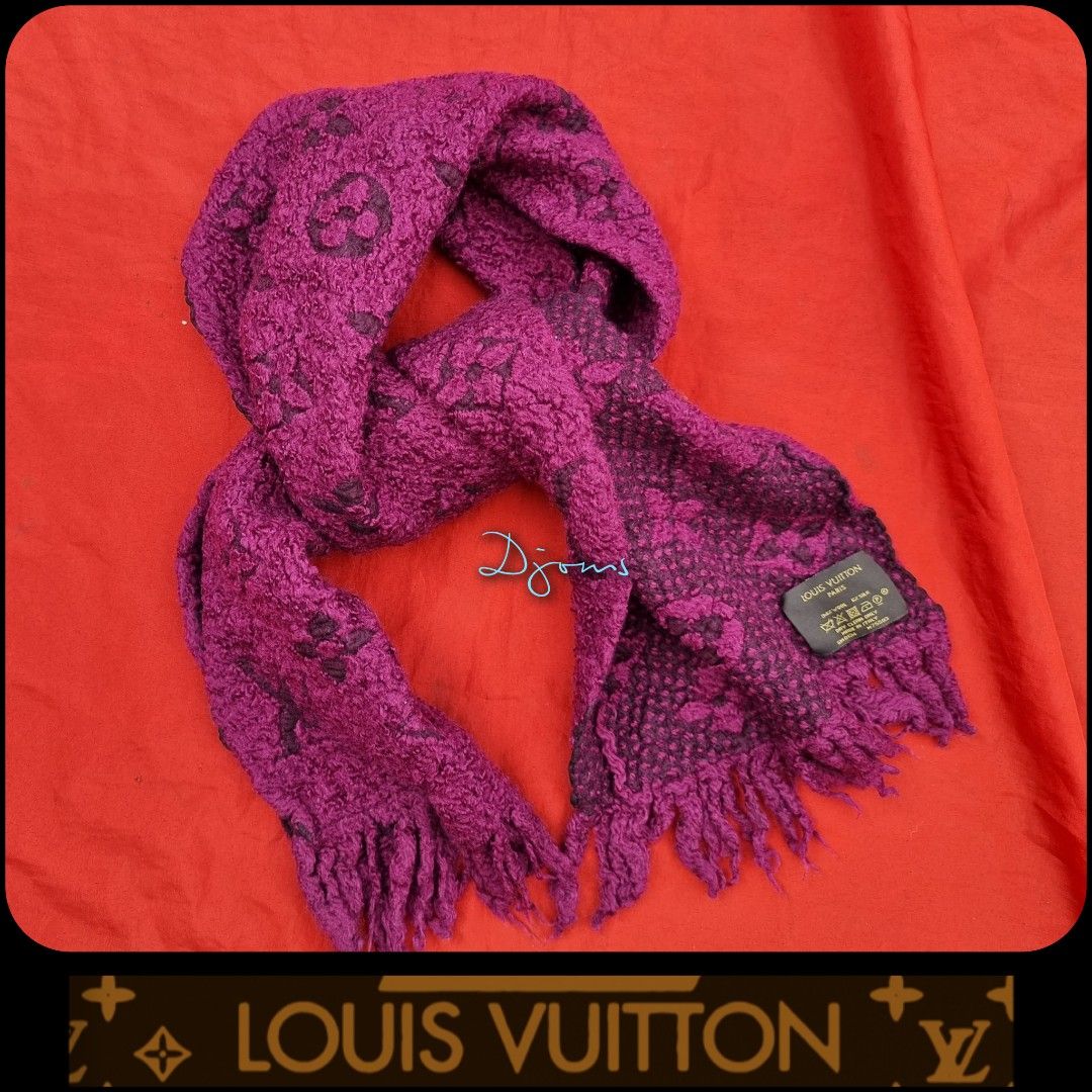 Louis Vuitton, Accessories, Louis Vuitton Winter Scarf Logo Mania Monogram  Wool Silk Purple