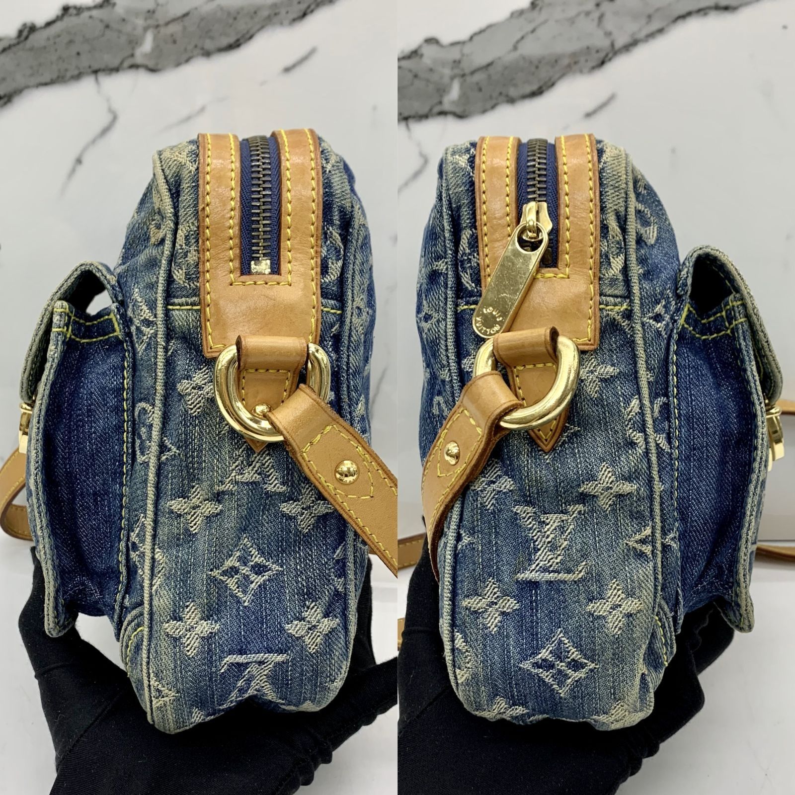 L OUIS VUITTON CAMERA BAG SHOULDER BAG BLUE MONOGRAM DENIM M95348