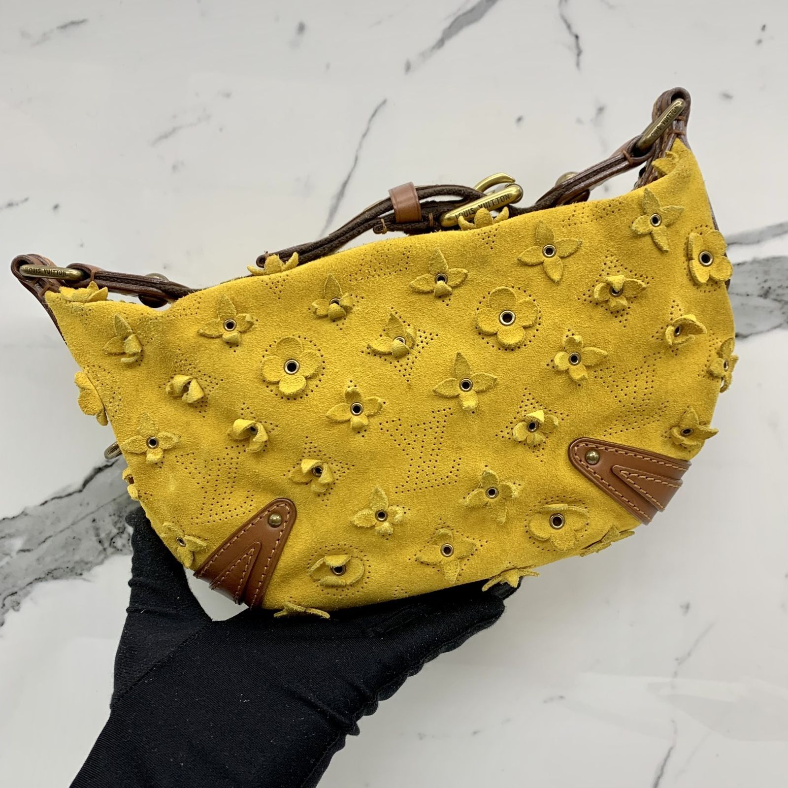 Louis Vuitton Onatah Fleurs Mustard Suede Leather PM Shoulder Bag