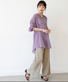 LOWRYS FARM 紫色 澎袖 襯衫 罩衫 日牌 日本