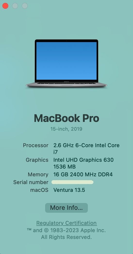 MACBOOK PRO 15.4-inch 2019 TOUCH ID & TOUCH BAR (16GB RAM 256GB)