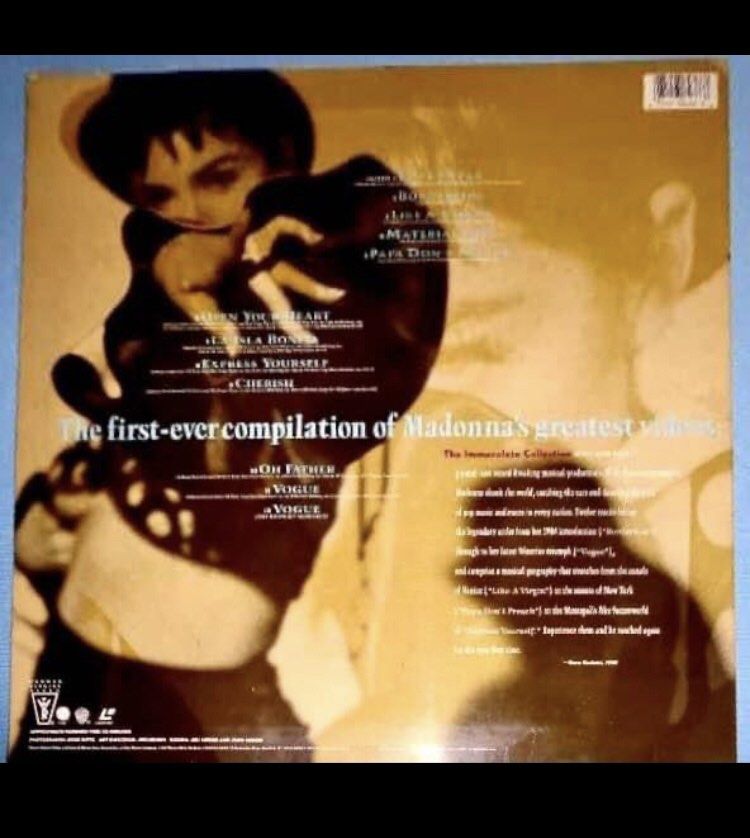 MADONNA IMMACULATE COLLECTION LASER DISC READ FIRST LD ETO (Category: CDs & DVDs) located in Caloocan City. Submitted by vinyl_filipinas (Listing ID 1249887776, Image 2). Description: MADONNA IMMACULATE COLLECTION LASER DISC NTSC Genre: Pop / Dance / Ballads Year: 1990 Catalog # Warner Reprise Video WPLP-9045 Label: Warner Brothers Records 1. Lucky Star 2. Borderline 3. Like A Virgin 4. Material Girl 5. Papa Don’t Preach 6. Open Your Heart 7. La 
