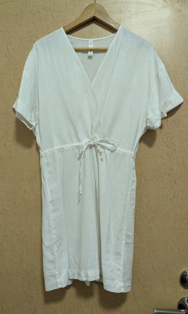 White linen v neck dress outlet