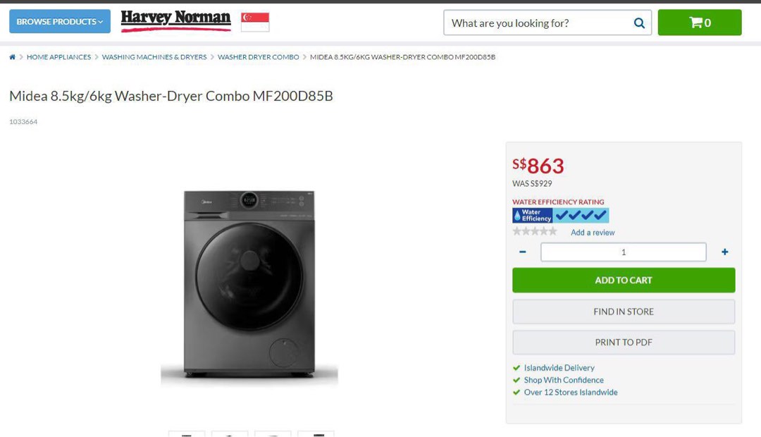 Midea Combo Washer Dryer (8.5Kg Wash / 6Kg Dry), TV & Home Appliances