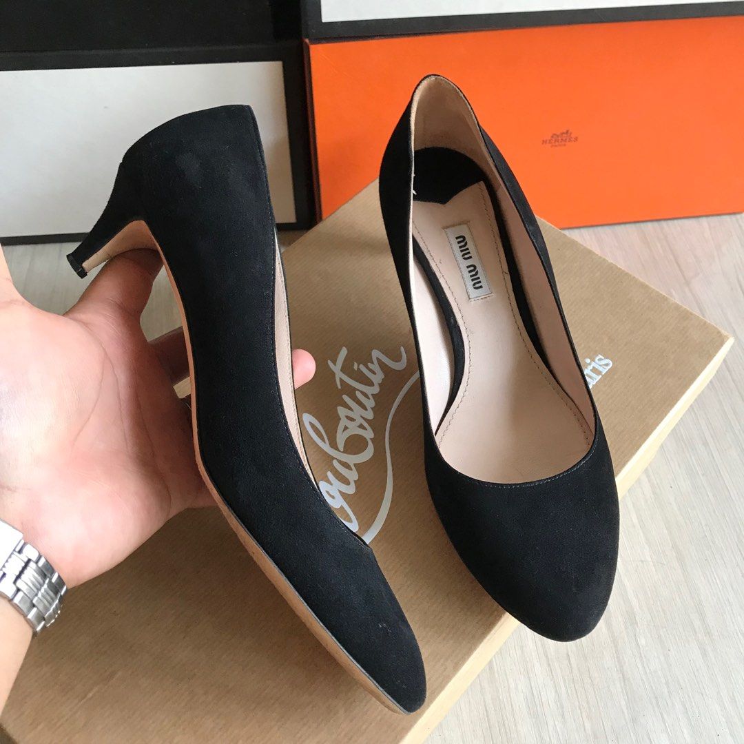 Miu Miu Authentic Calzature Donna Suede black pumps size 37 1 2 Women s Fashion Footwear Heels on Carousell